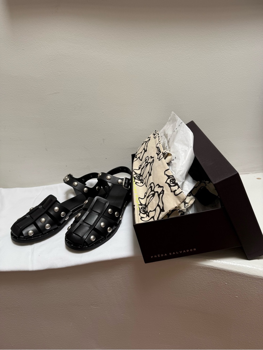 Freda Salvador SERA FISHERMAN SANDAL Black Studded Sandals - Picture 7 of 14